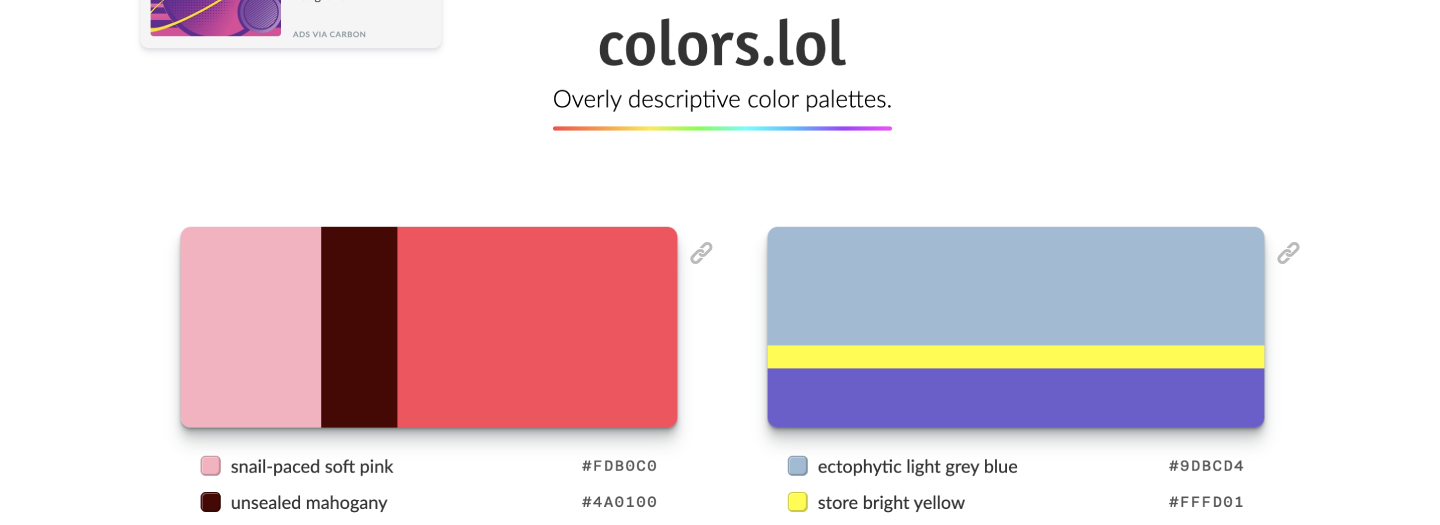 Colors.lol: Overly descriptive color palettes.