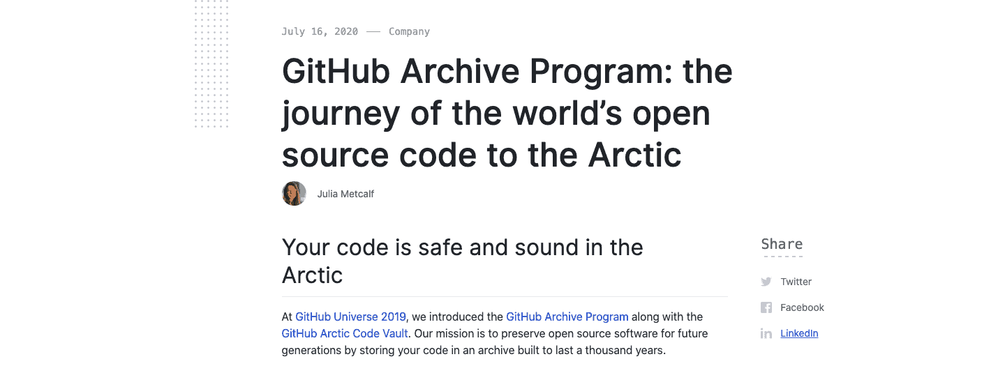 GitHub Archive Program: the journey of the world’s open source code to the Arctic
