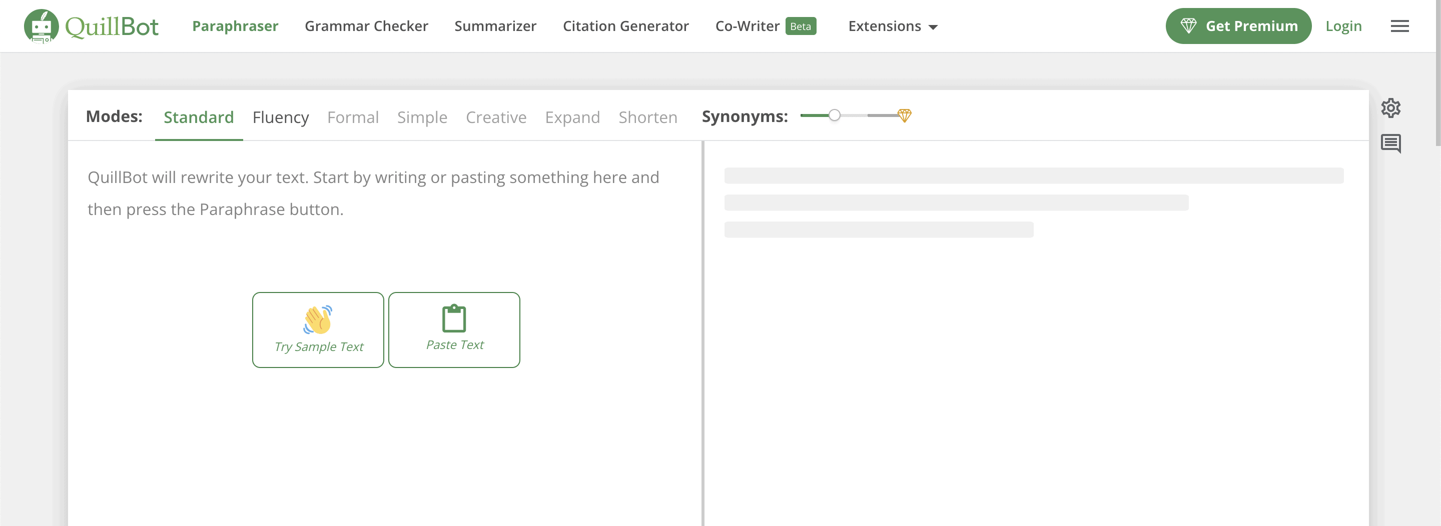 Screenshot of QuillBot Paraphrasing Tool